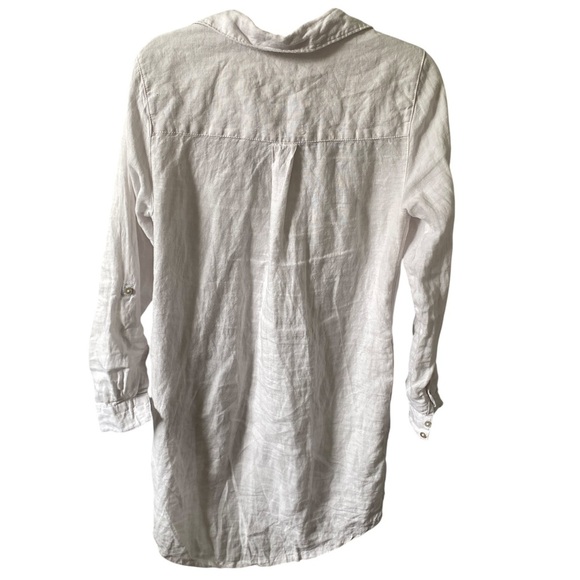 C&C California 100% Linen Off White Long Button Down Shirt Small - Picture 10 of 14